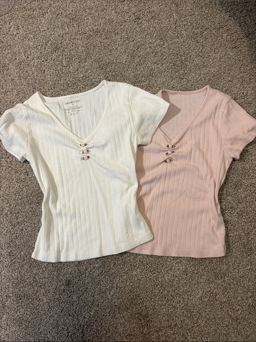 2-Pack Ribbed Floral Coquette Baby Tee (White and Pink)